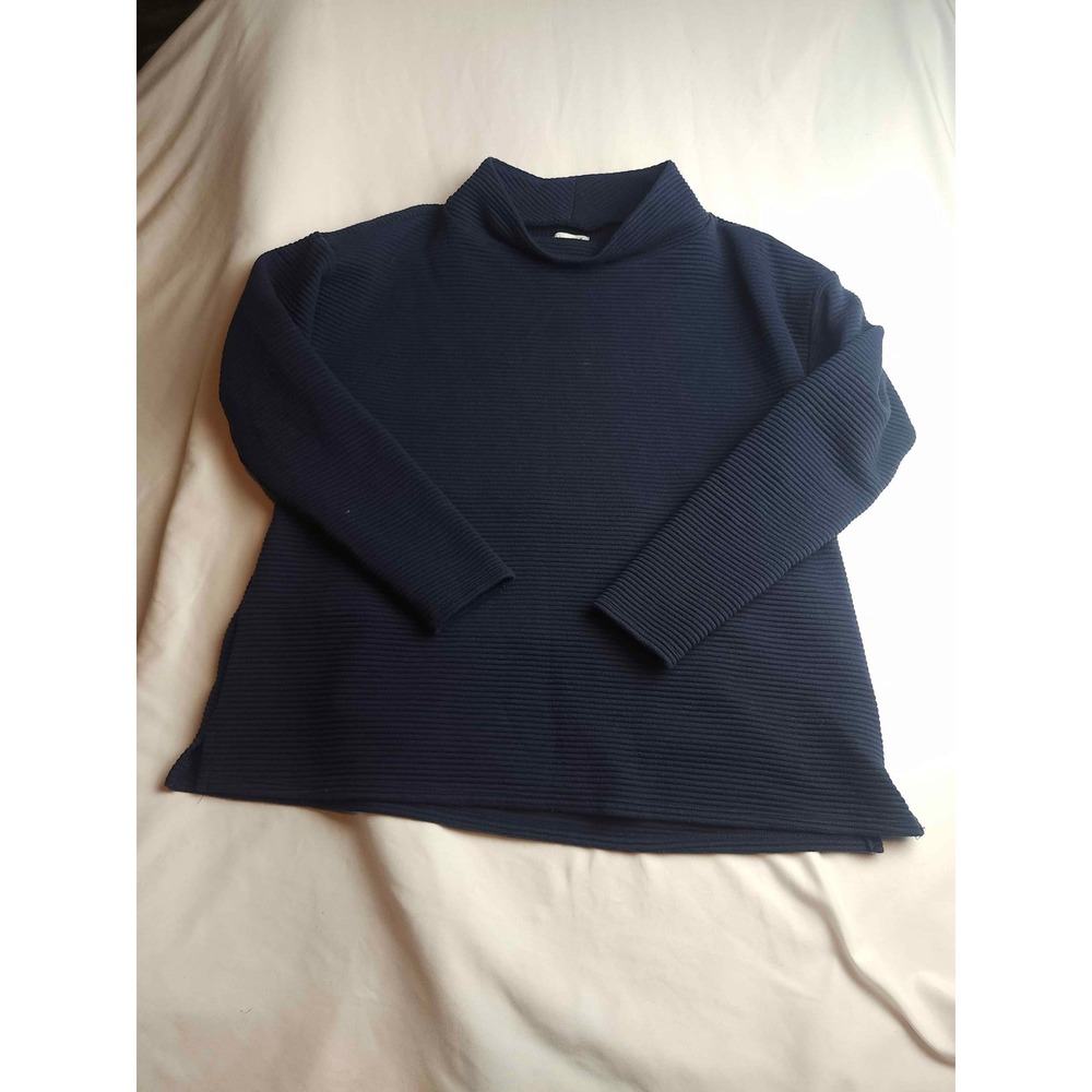 Wonderly Studio Womens Navy Blue Ribbed Mock Neck Pullover Sweater Medium